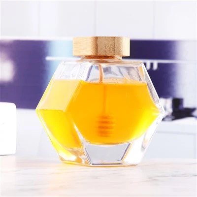 Jar de miere de sticlă hexagonală
